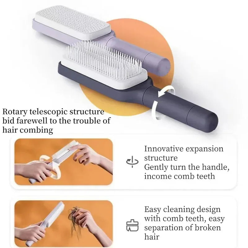 Rotatable Self Cleaning Hair Brush Telescopic Massage Airbag Comb Telescopic Cleaning Anti-static Hairdressing Air Cushion Comb Good Vibrations