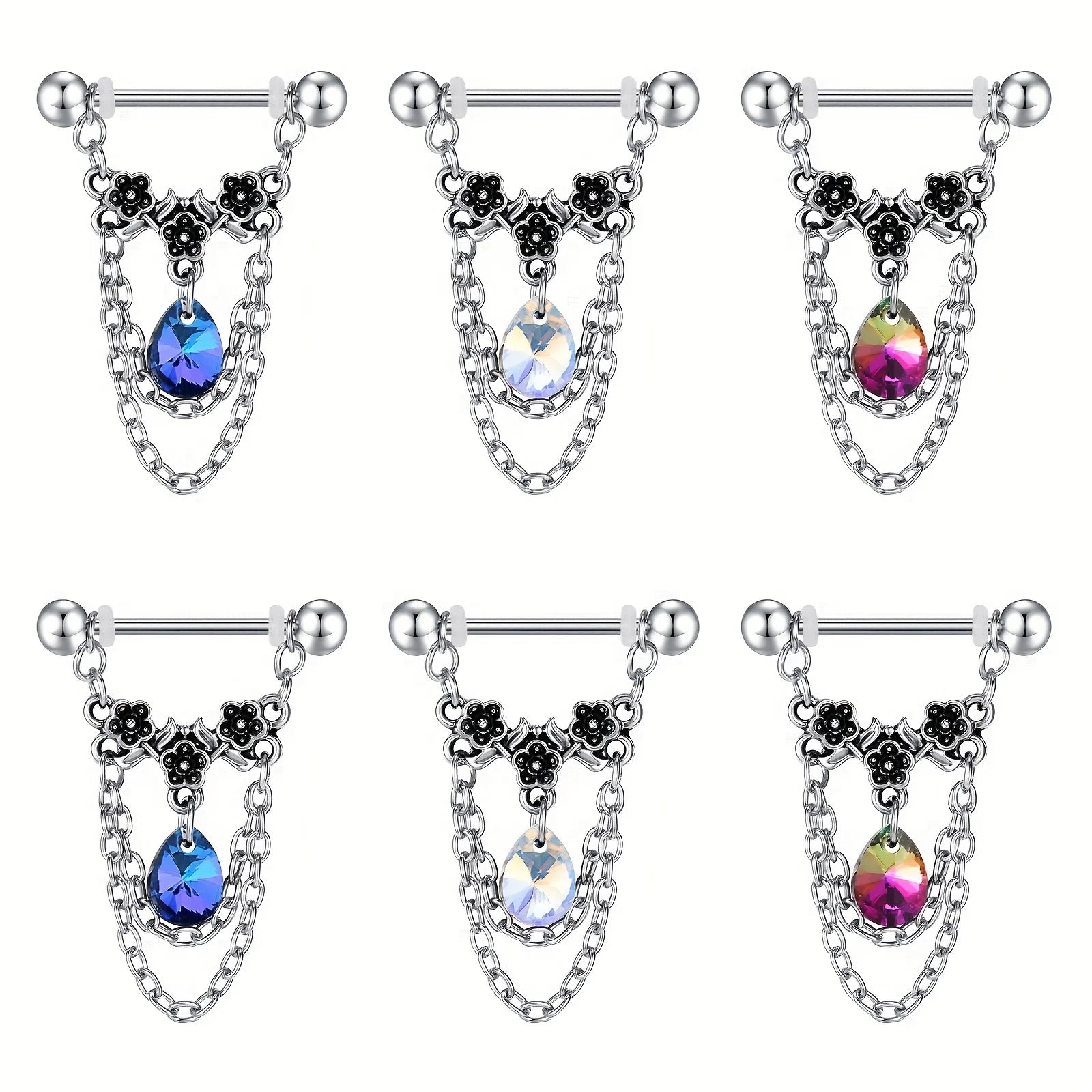 1pair Stainless Steel Nipple Rings, Nipple Barbell With Chain CZ, Nipple Piercing Jewelry Good Vibrations Adult Super Store