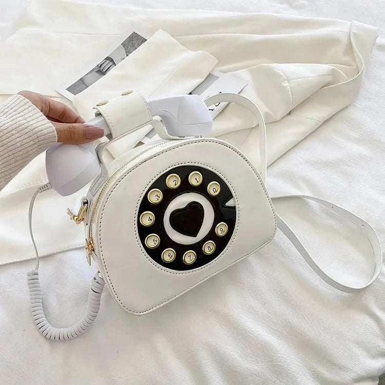 Women's Creative Shoulder Bag Telephone Shaped Crossbody Bag Retro PU Leather Designer Sweet Girl Phone Purses and Small Handbag Good Vibrations