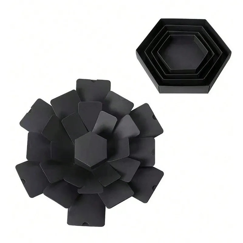 1 Set Hexagonal Gift Box Handmade DIY Photo Album Explosion Box Black Rose Wrapping Box Birthday Party Valentine's Day Gift Box Good Vibrations