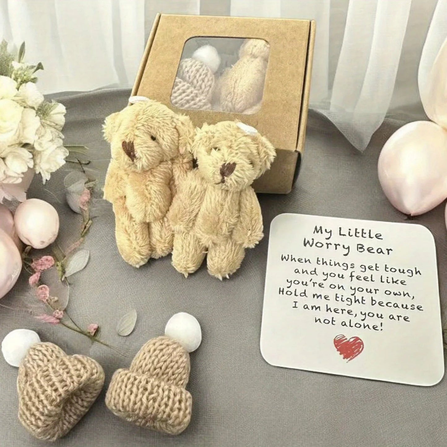 Mini Plush Bear Gift Set with Inspirational Cards,Boxed Present Occasion Pocket Favors for Wedding, Graduation Valentines, Xmas Good Vibrations