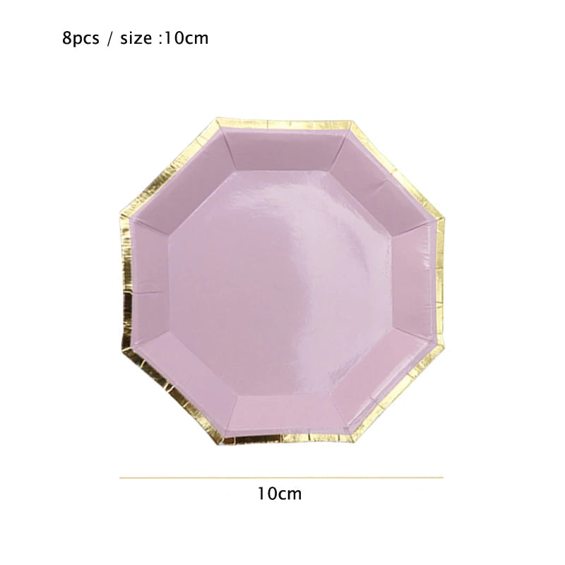 Purple Gold Party Paper Cup Plate Straw For Birthday Carnival Kids Favors Wedding Decor Disposable Tableware Party Supplies Good Vibrations