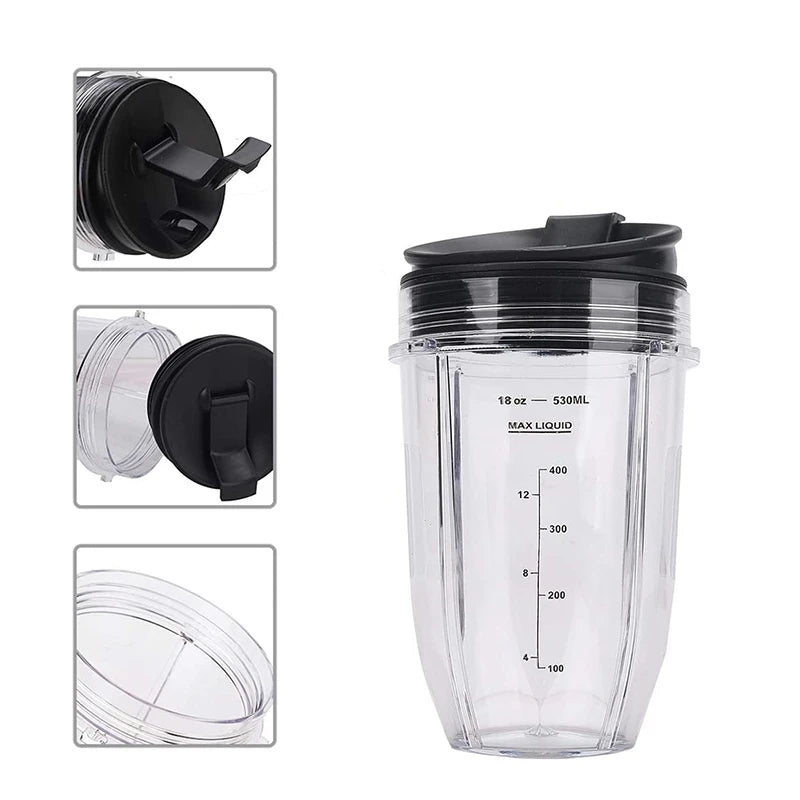 2 Pcs 18Oz Replacement Ninja Blender Cups with Lid for Ninja Auto IQ BL480 BL642 BL450 BL682 BL480, BL490, BL640 BL680 Good Vibrations