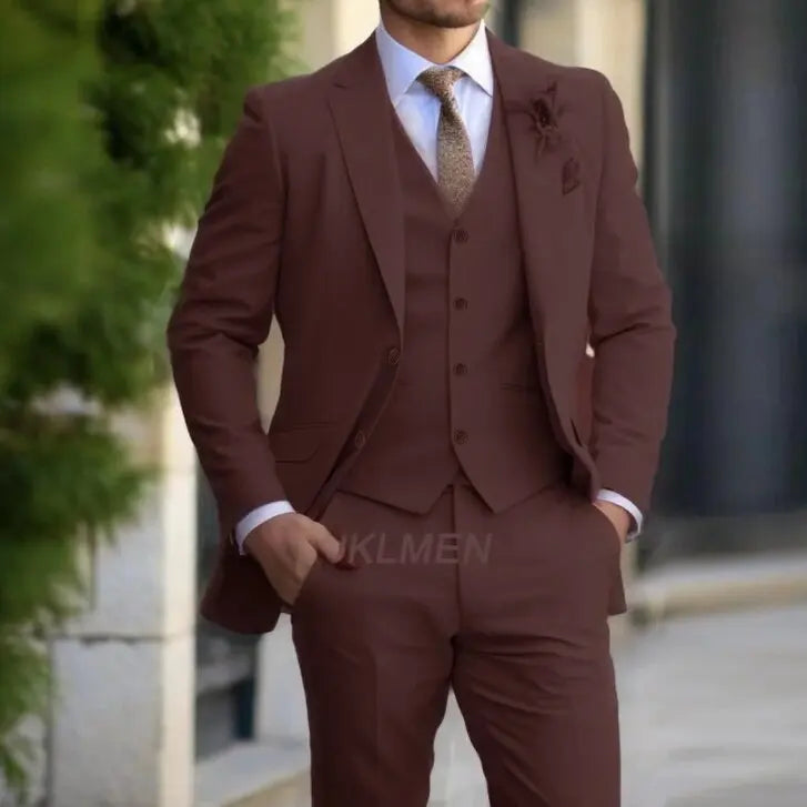 Classic Men Suit 3 Pieces Fashion Slim Fit Blazer Vest Pants Set Formal Business Wedding Tuxedos for Men Casual Clothing Good Vibrations