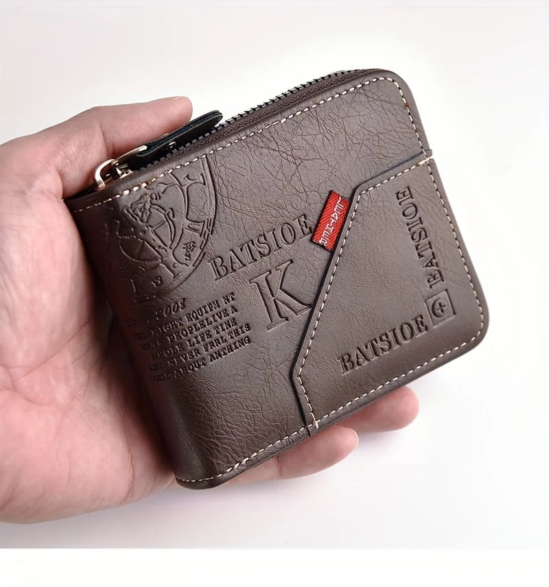 Men's Wallet Made of PU Wax Oil Skin Purse for Men Coin Purse Short Male Card Holder Wallets Zipper Around Money Coin Purse Good Vibrations