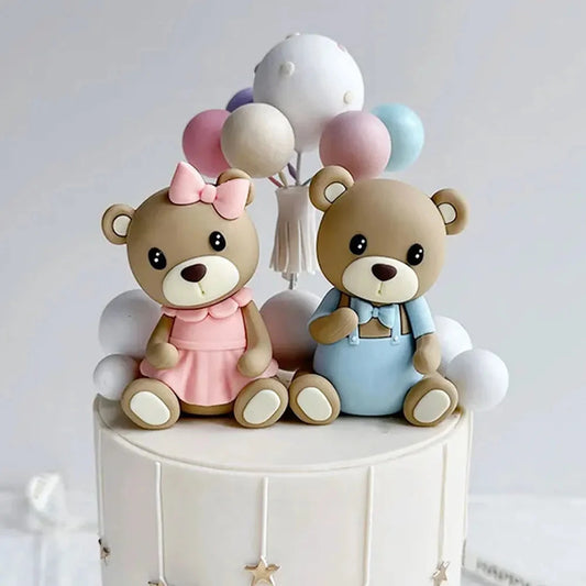 32Pcs Bear Cake Toppers Blue Pink Cake Balls Brown Bear Cake Decorations for Baby Shower 1st Birthday Party Cake Decor Favor Good Vibrations