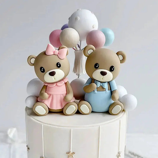 32Pcs Bear Cake Toppers Blue Pink Cake Balls Brown Bear Cake Decorations for Baby Shower 1st Birthday Party Cake Decor Favor Good Vibrations