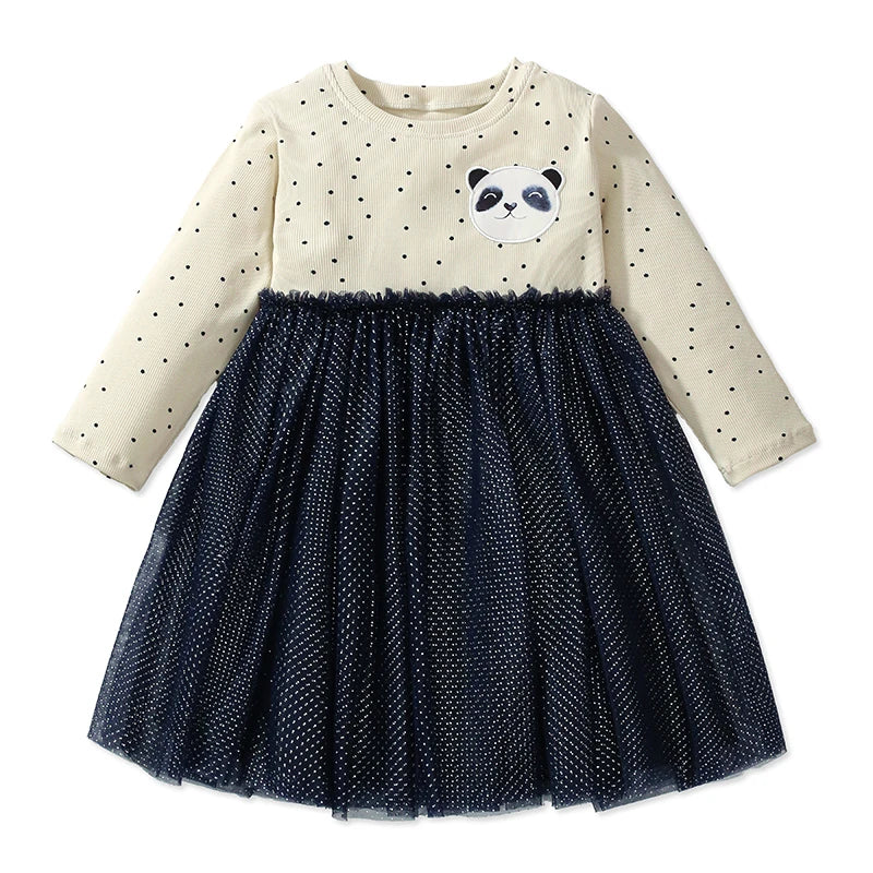 Little maven Kids Clothes Children's Clothing 2025 Autumn Cotton Baby Girls Cartoon Ballet Dancer Long Sleeves Dresses 2-7 year Good Vibrations