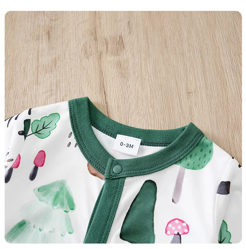 Baby Autumn Clothes Cartoon Animal Elements Baby Boy Long Sleeved Jumpsuit Casual Baby Single Breasted Clothes Good Vibrations