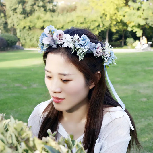 Bride bridesmaid Wreath Crown Festival Headband Women Hair Accessories Headdress Girl Floral Garland Wedding Floral Headwear Good Vibrations