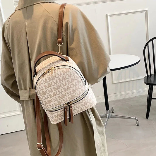 Women's Fashion Multifunctional Shoulder Bag Large Capacity Reading Flower Backpack Girl Commuting Retro Backpack Monogram Print Good Vibrations