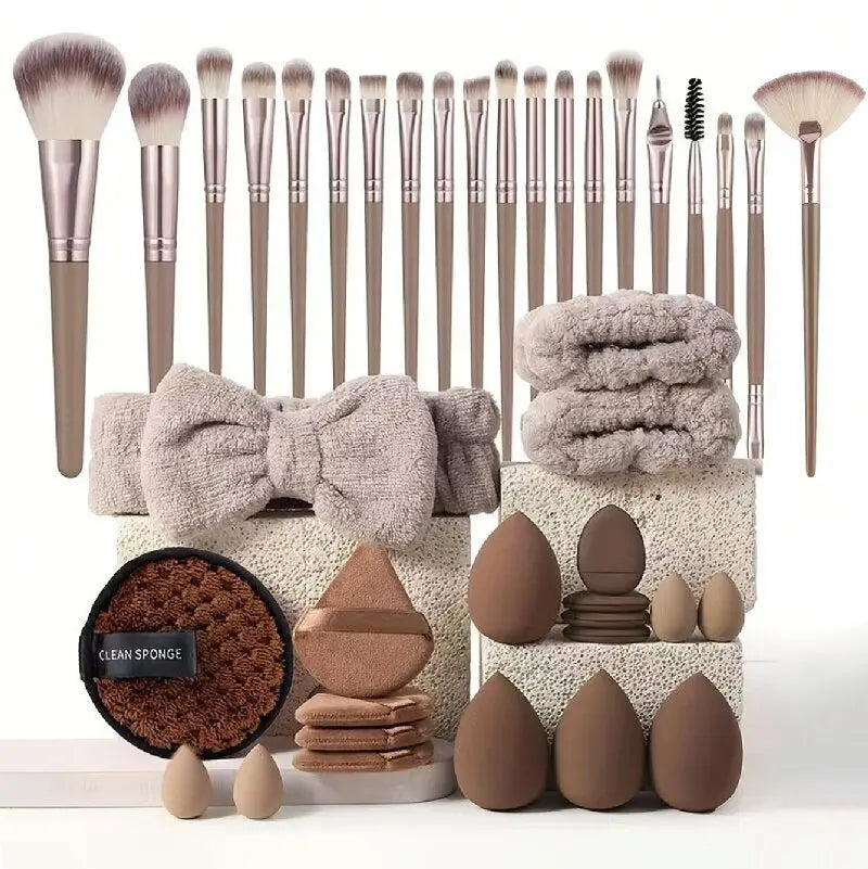 56-Piece Make up Brush Set (chocolate)- Full Face Cosmetics Kit , Eyeshadow Blending Brushes & Beauty Sponge make up brushes Good Vibrations