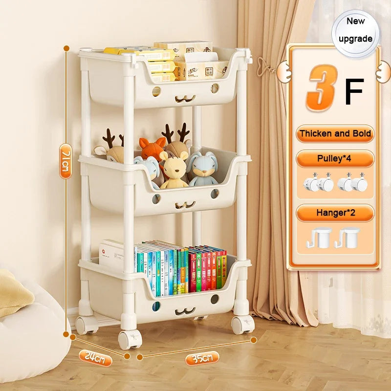 Toy Storage Trolley Children's Toy Storage Racks and Shelving Rotating Bookshelf Household Mobile Trolleyarrange Good Vibrations