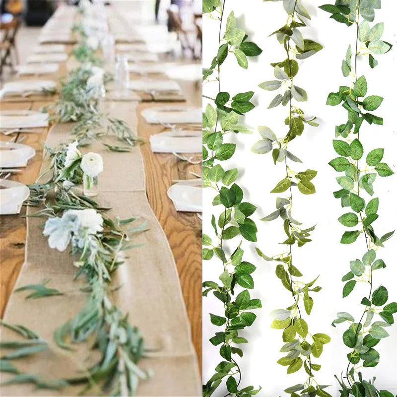 Wedding Decoration Artificial Fake Leaves Vines Eucalyptus Garlands Wall Hanging Plant Ivy Birthday Party Wedding Table Decor Good Vibrations