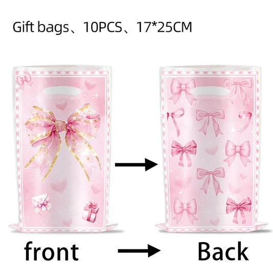 Pink Bow Birthday Party Supplies Disposable Bow Themed Tableware Set Engagement Wedding Girls Birthday Bachelorette Party Decor Good Vibrations