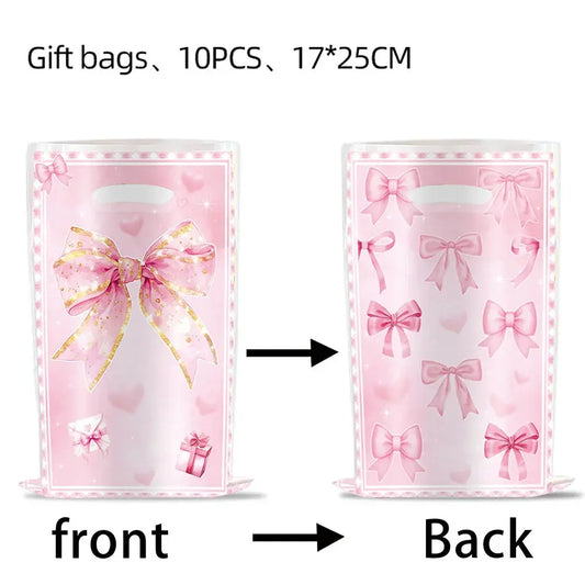 Pink Bow Birthday Party Supplies Disposable Bow Themed Tableware Set Engagement Wedding Girls Birthday Bachelorette Party Decor Good Vibrations