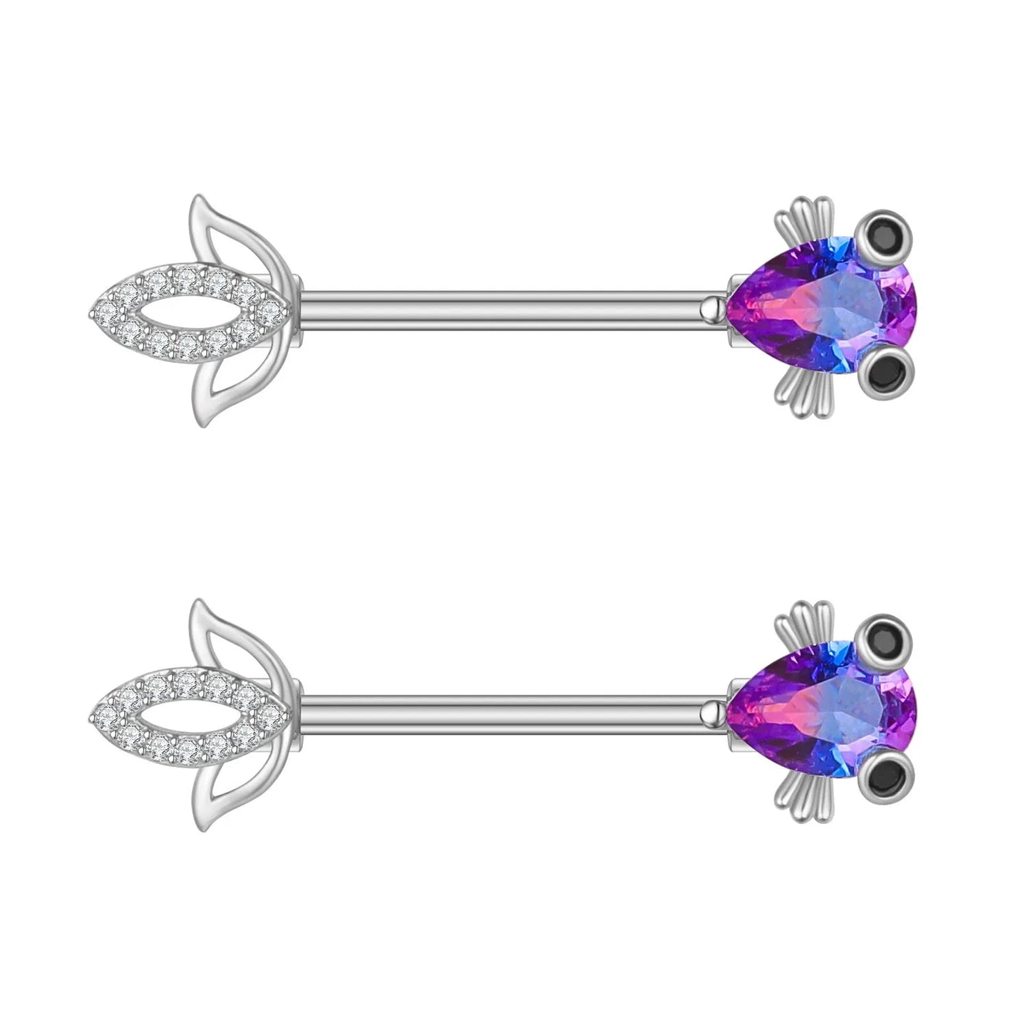 2pcs Steel Bear Dangled Zircon Nipple Piercing Sexy Breast Cover for Women Fashion Starfish Heart Shield Bar Barbell Nipple Ring Good Vibrations Adult Super Store