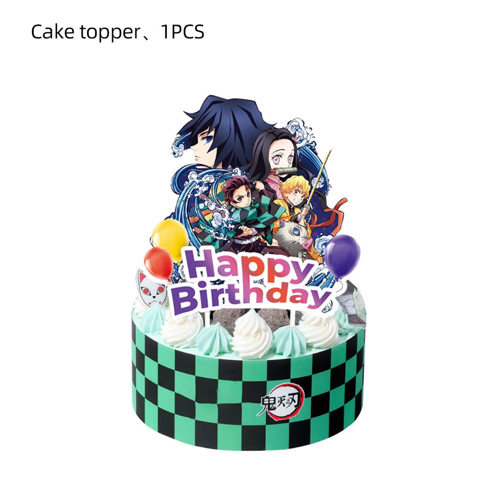 Kimetsu No Yaiba Cake Toppers Demon Slayer Theme Cake Decor For Baby Shower Kids Boys Birthday Party Cake Flag Decorations Good Vibrations