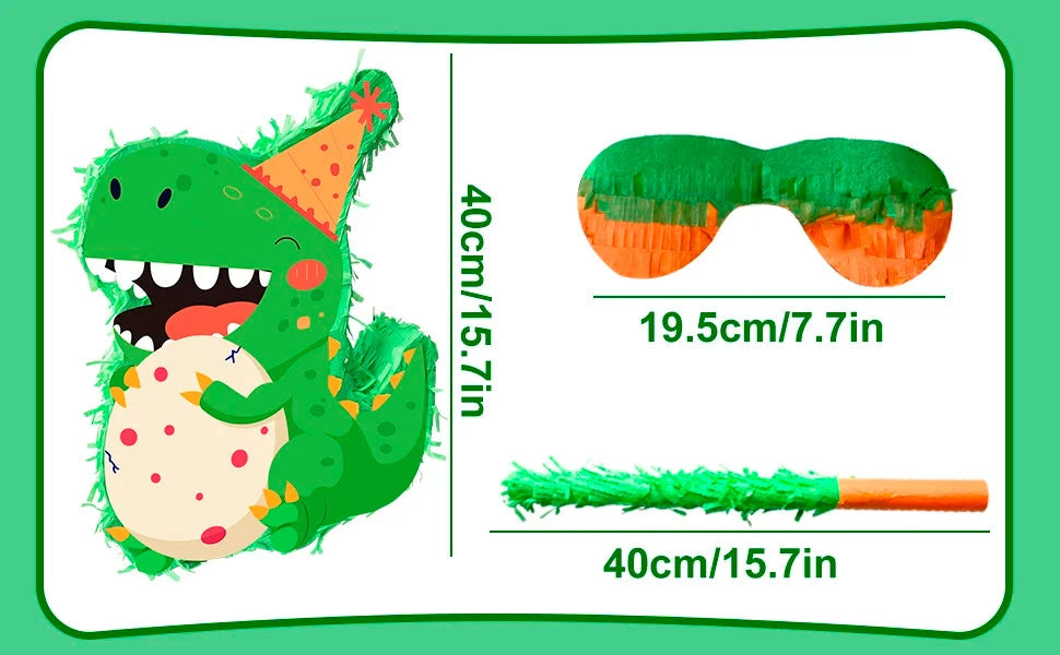4 Pcs Dinosaur Party Pinata Set-Dinosaur Pinata Sticks Eye Masks etc Dinosaur Pinata Supplies for Dinosaur Party Decorations Good Vibrations
