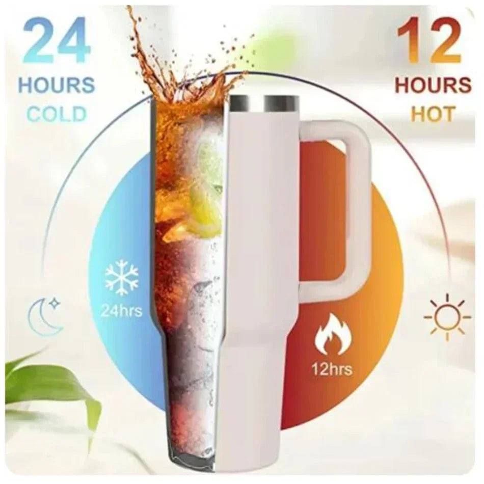 1200ML 304 Stainless Steel Insulated Water Bottle,Thermal Coffee Car Cup, Cold Hot Mugs Vacuum Flask With Handle Straw,For Sport Good Vibrations Adult Super Store