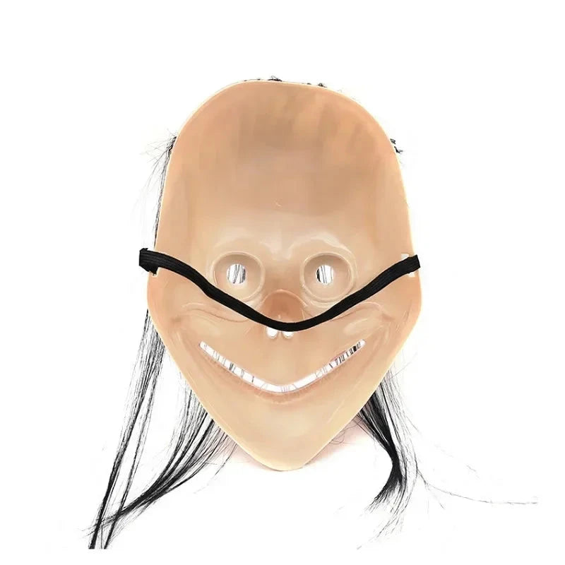 Halloween Horror Mask with Long Hair Funny Plastic Mask V-shaped Mouth Party Dress Up Ghost Mask Prop Cosplay props New 2025 Good Vibrations