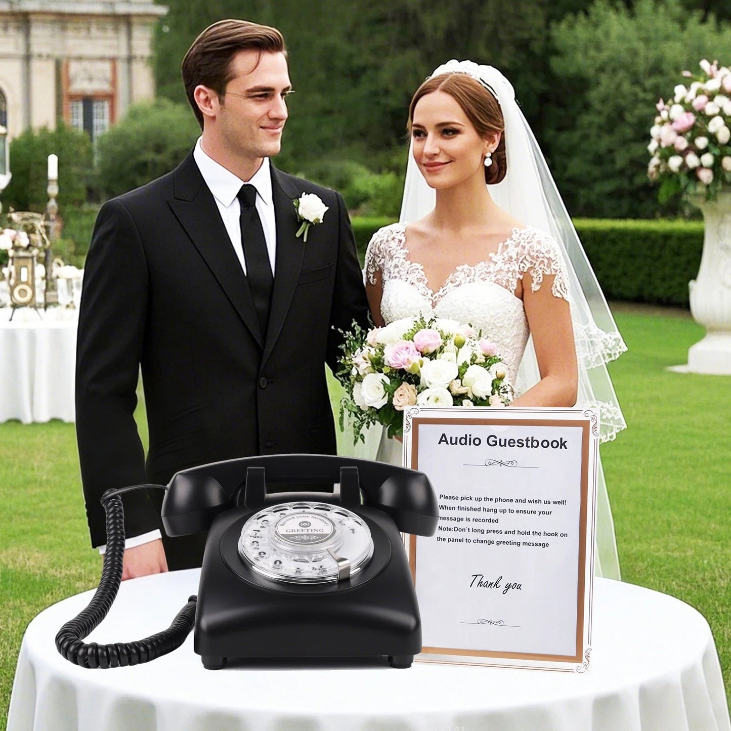 White Voice Recording Audio Guest Book – Guest Book Phone for Weddings, Bridal Showers, Anniversaries,Unique Wedding Gift Good Vibrations