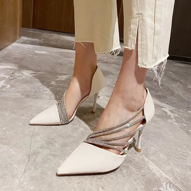 Women Evening Party High Heels New Pumps Elegant Ladies Pointed To Black Strappy Stripper Shoes for Women Good Vibrations