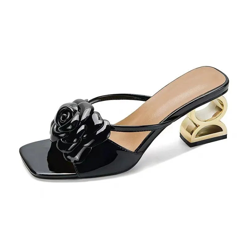 Women Shoes 2024 New Summer Fashion Flowers Black Beige Gold Dress Party Wedding Female Sandals  Big Size Good Vibrations