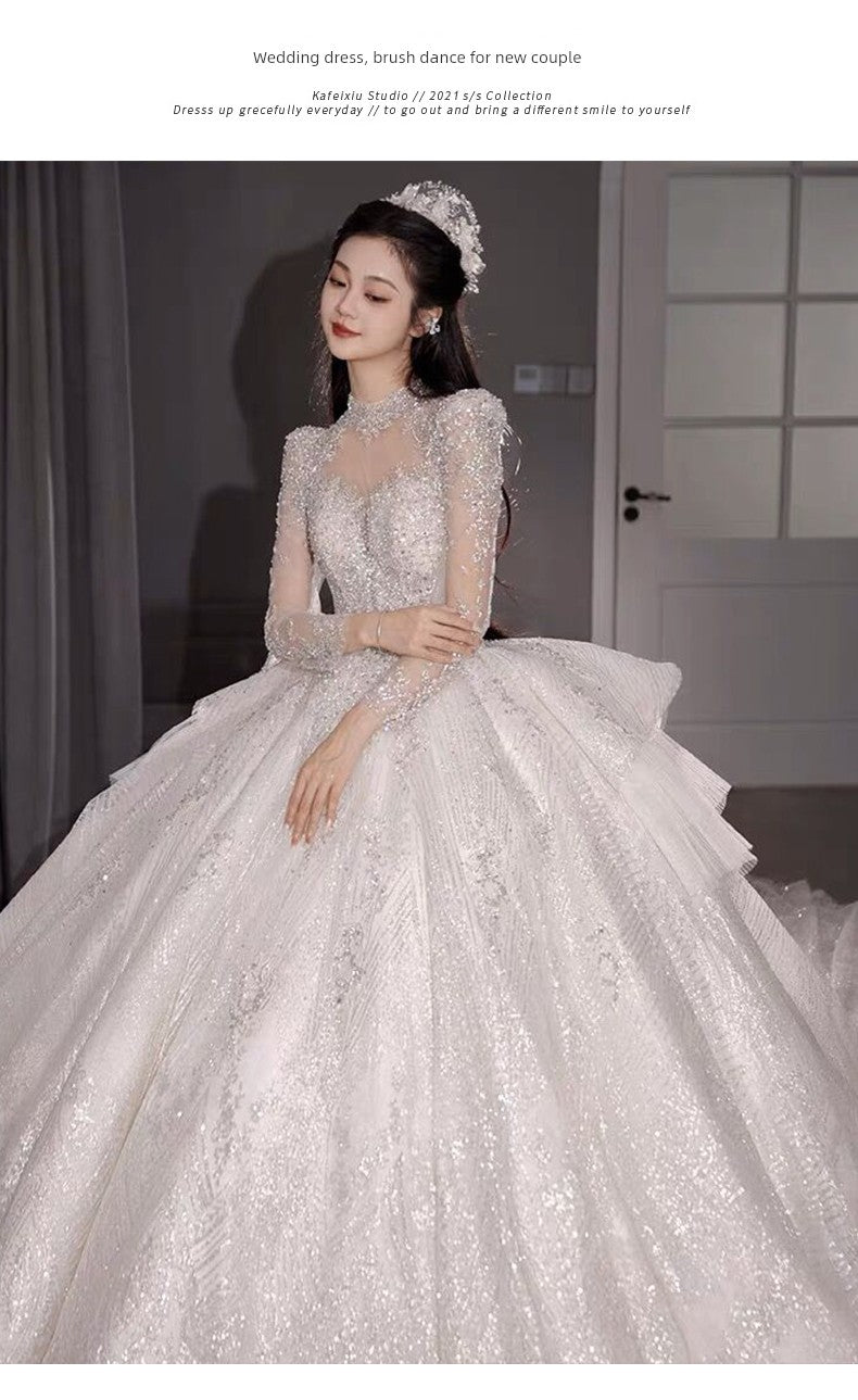 Primary Wedding Dress 2024 Bride New Arrival French Advanced Texture Pregnant Women Heavy Industry Vintage Court Style Trailing Long Sleeves Good Vibrations