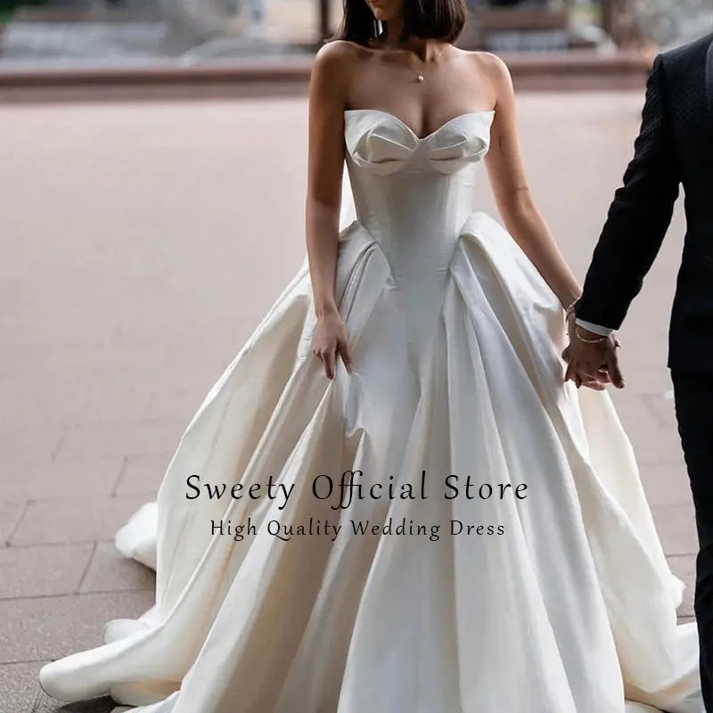 Robe MariéE Elegant Wedding Dress Silk Taffeta Withsatin Ballgown Strapless Sleeveless Bride Zipper Vestido De Novia Customized Good Vibrations