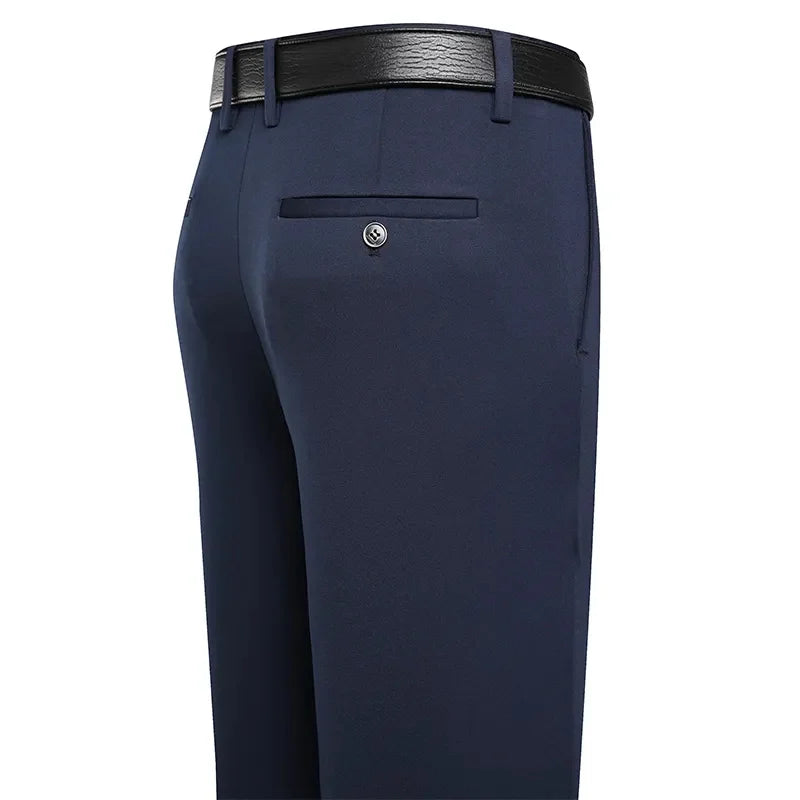 Suit Pants Men Business Casual Trousers Formal Dress Straight Pants Elastic Black Navy Blue Male Clothing Good Vibrations