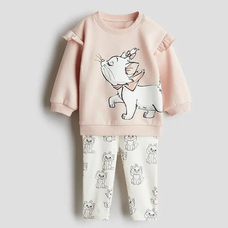 0-6Year Girls Long Sleeve Two Piece Set Autumn Costume Cartoon Round Neck Tops+Pants New Style Casual Loose Outfits For Kids Good Vibrations