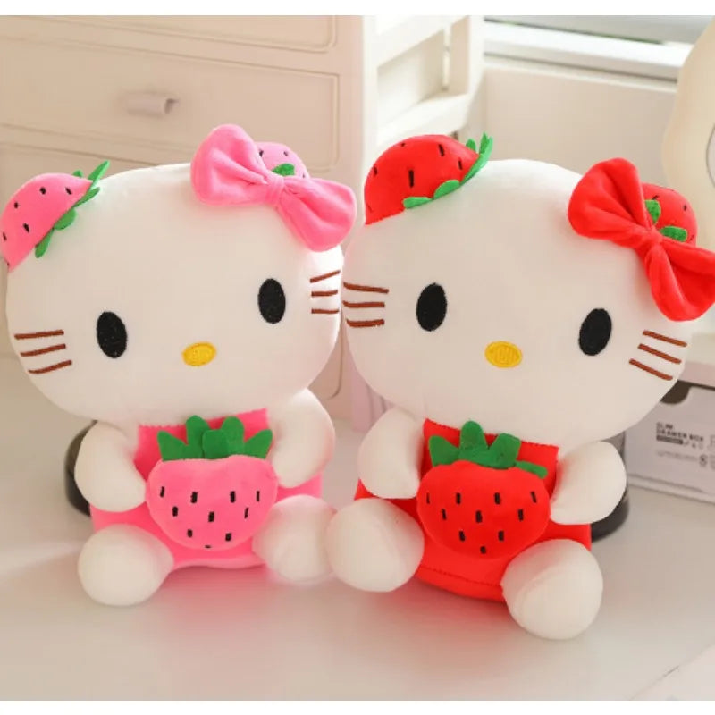 22cm Sanrio KT Cat Plush Toys Kawaii Strawberry KT Cat Plush Doll Home Decor Plushie Toy Girl Birthday Gift Good Vibrations