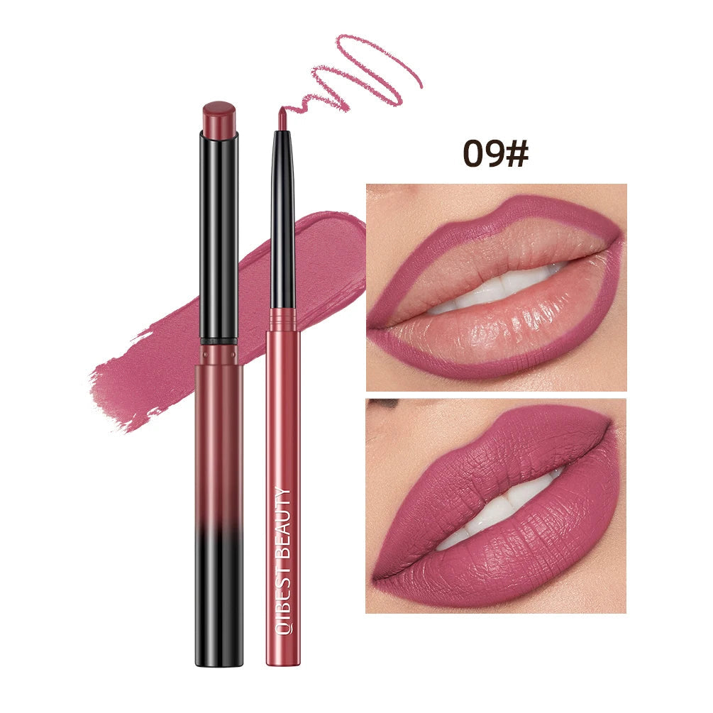 QIBEST Matte Nude Lipstick Pen Long Lasting Lipliner Lip Pencil Waterproof Lip Liner Contour Sexy Red Lip Makeup Set For Women Good Vibrations