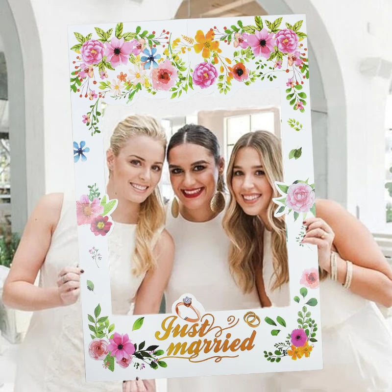 Just Married Photo Booth Frame Props Banner Wedding Decoration Mr Mrs Photobooth Props Latex Balloons Hen Party Bride Groom Good Vibrations