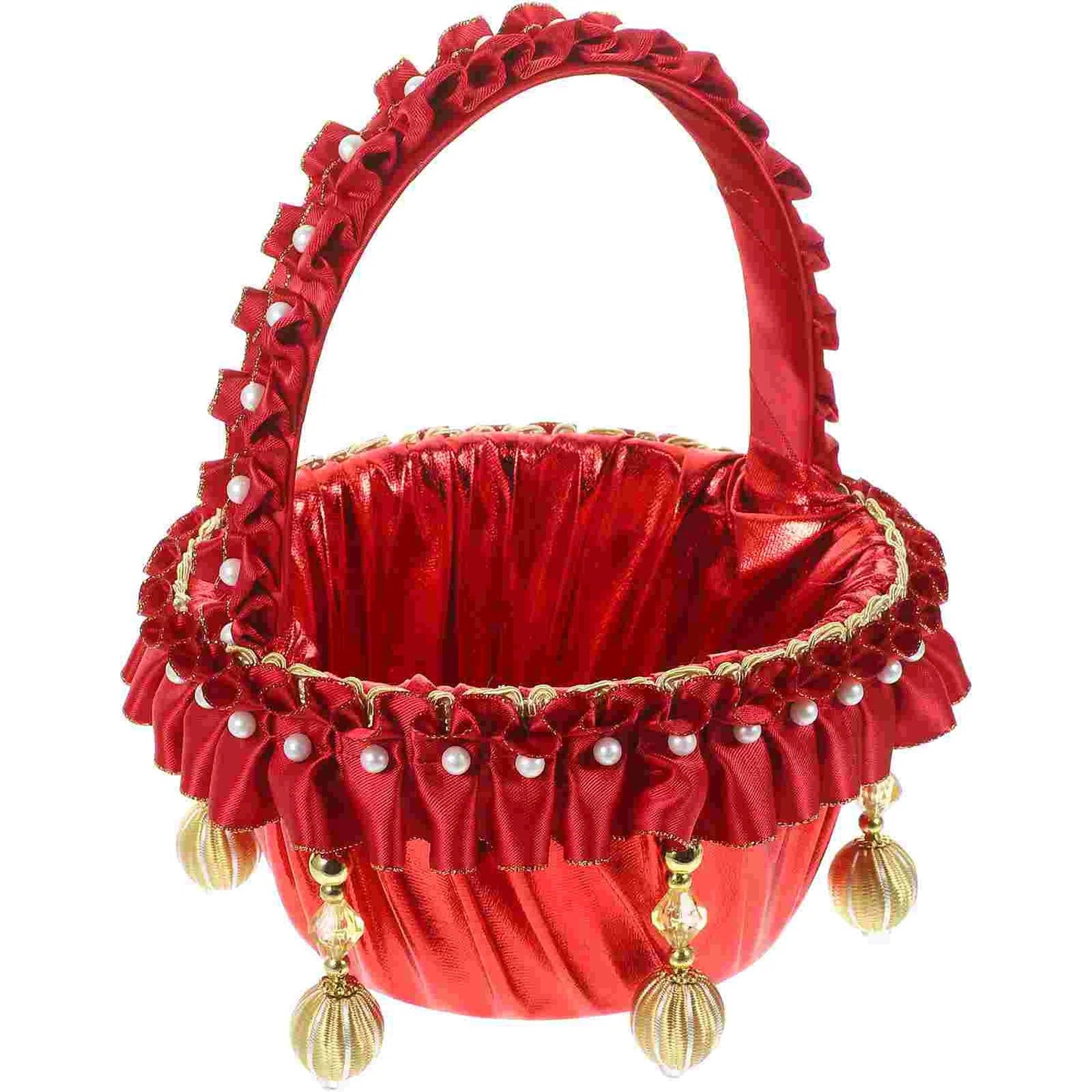 Pearl Flower Girl Basket Red Baskets Roses Small Rustic Wedding Elegant Vintage Good Vibrations