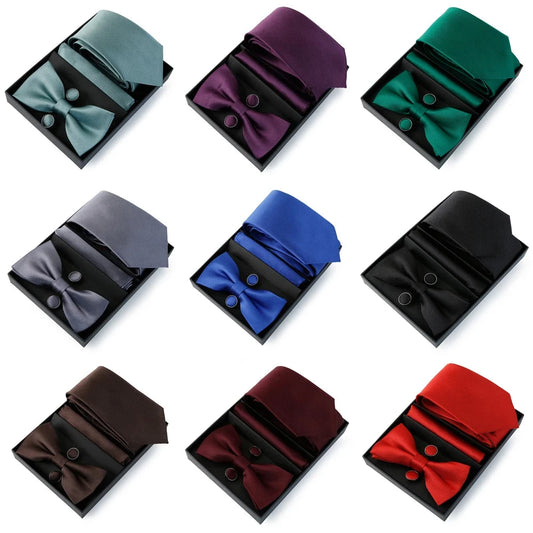 Mens Bussiness Ties Set With Bowtie Bow tie Necktie Square Towel Cufflinks For Groom Wedding Banquet Party Gift Box Accessories Good Vibrations
