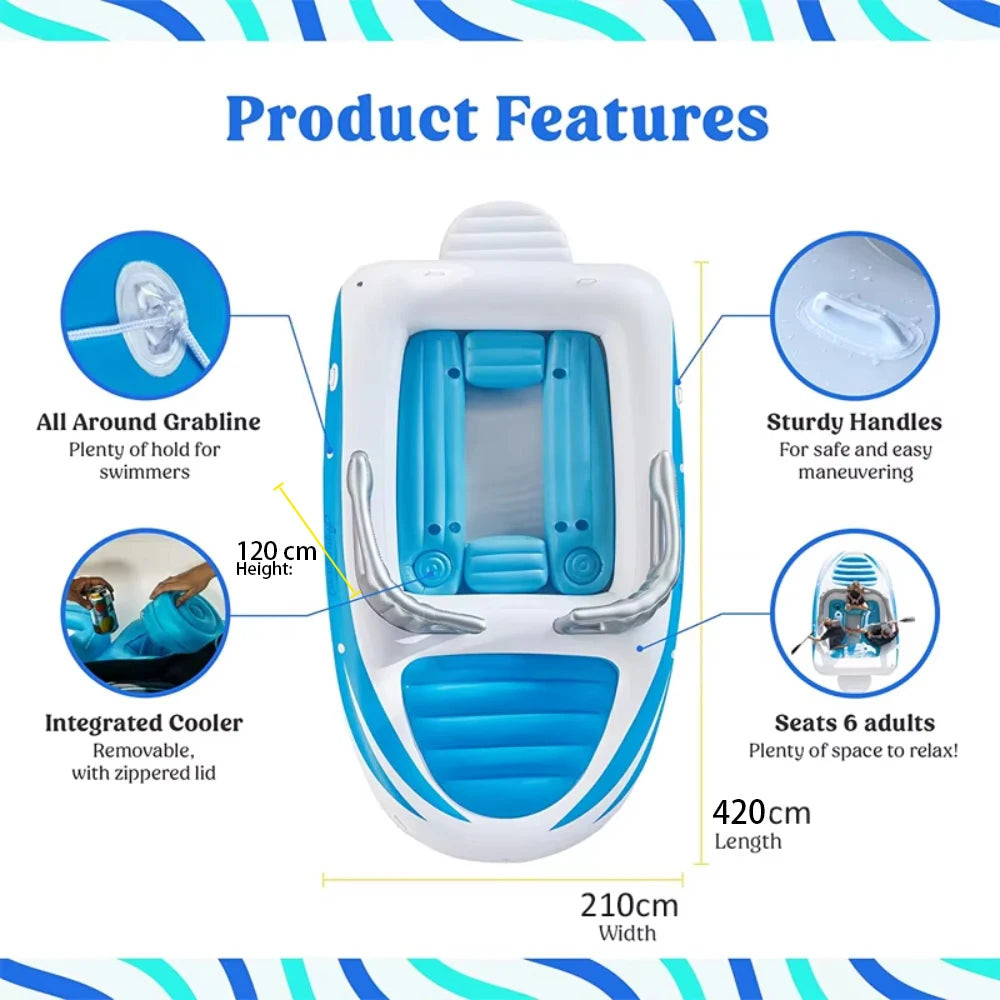 New Inflatable Boat 6 People Inflatable Floating Island Sea Party Inflatable Yacht Thickened PVC Drift Boat Yacht Floating Raft Good Vibrations