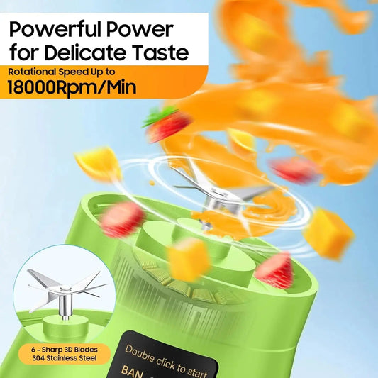 New Mini Portable Blender Bottle USB 6 Blades Fruit Fresh Juicer Smoothies Mixer Machine Crusher Food Processor for Kitchen Good Vibrations