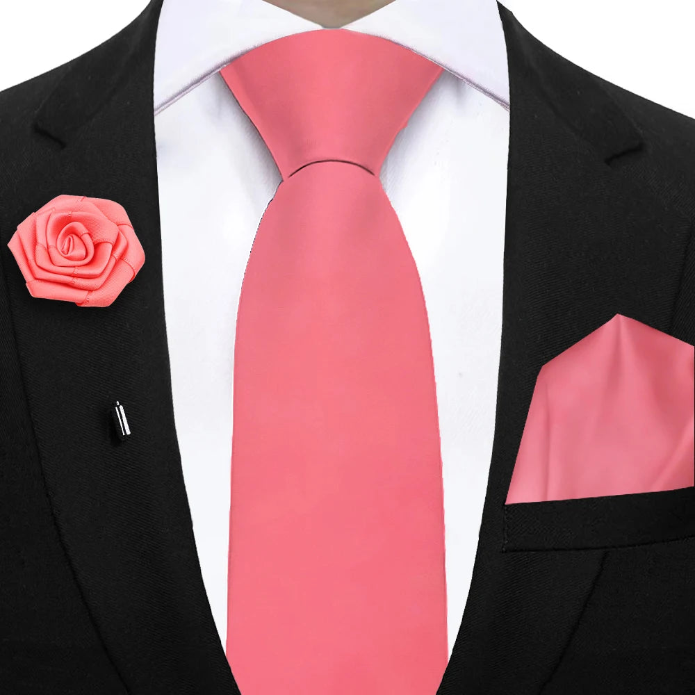 Mens Ties Set Sage Green Pink Grey Brown NeckTie Pocket Square Brooch Wedding Tie Suit Accessories Fit Group Holiday Party