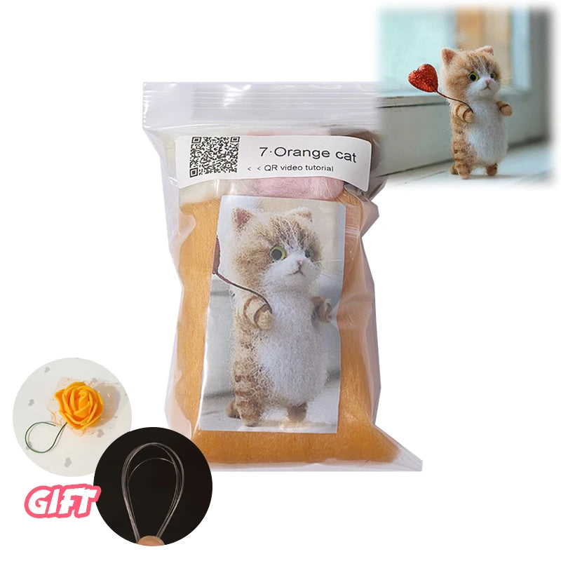 Cute and Interesting handmade toys DIY wool felt cat kits unfinished plush doll poking music toy gift Non-finished product Good Vibrations