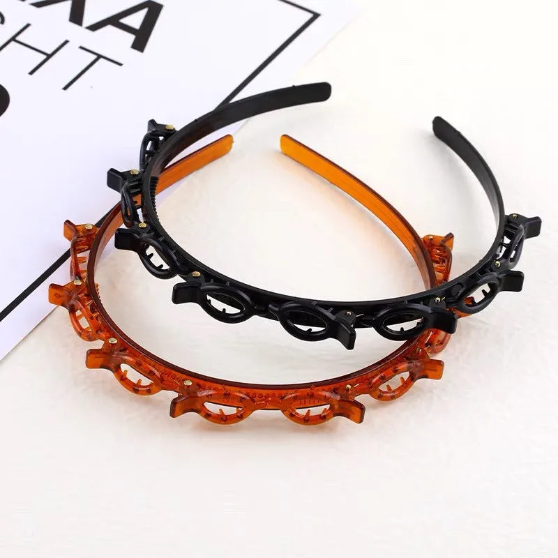 Fashion Women Girls Non-Slip Hair Bands With Clips Double Layer Headbands Hairstyle Bezel Hair Hoop Hair Accessories Headwear Good Vibrations