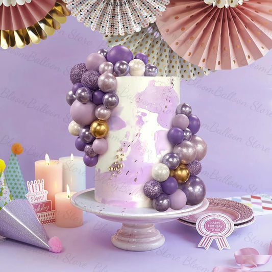 50pcs Purple Cake Topper Balls Pearl Purple Gold Balls Cake Toppers for Cake Decoration Birthday Party Baby Shower Wedding Decor Good Vibrations