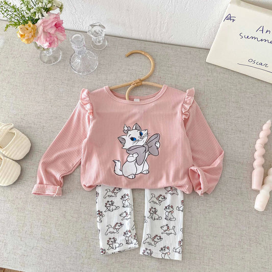 Baby Clothing Set For Children Aged 1-6 Fashion Set Children's Cartoon Girl Sports Set Top And Pants 2-piece Set Good Vibrations