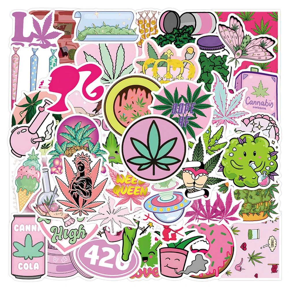 10/30/50/110PCS Leaves Weed Cartoon Stickers SmokingTobacco Graffiti Laptop Phone Car Skateboard Waterproof Cool Sticker Packs Good Vibrations Adult Super Store