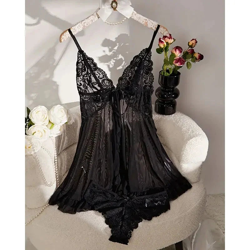 Soft Sheer Nighty Pajamas Hotselling Nightgowns Dark Green Halter Dress Women Sleepwear Sexy Bra Plus Size Nightdress Thong Sets Good Vibrations