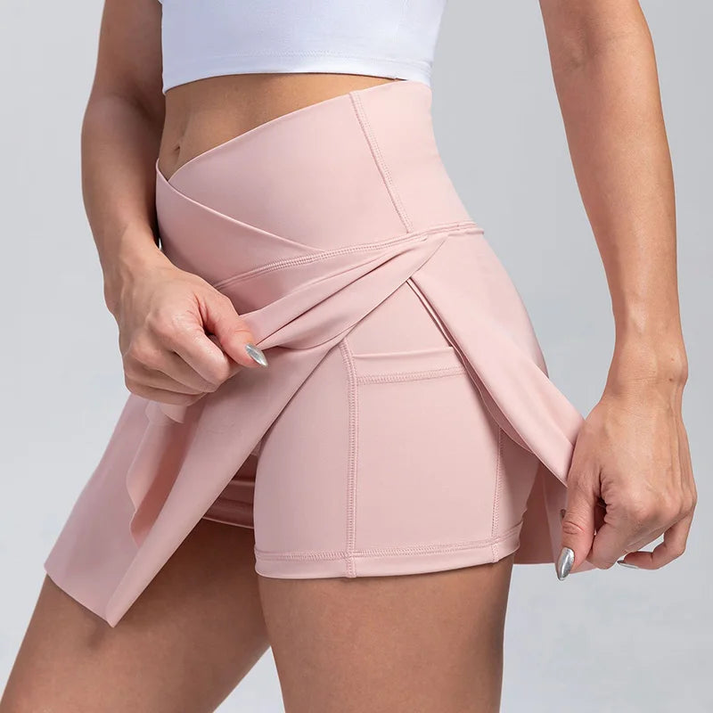 Women Pleated Tennis Skirt With Pockets Shorts Athletic Skirts Crossover Breathable Athletic Golf Skorts Workout Sports Skirts Good Vibrations