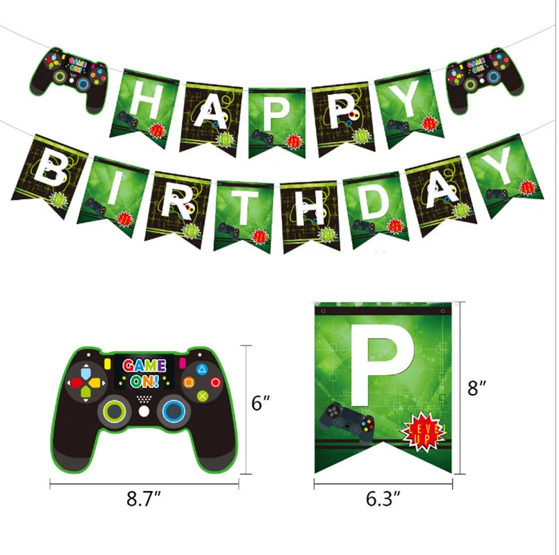 Video Game Party Supplies Set Birthday Decorations Happy Birthday Gaming Backdrop Game On Table Covers Gamer Banner Balloons Good Vibrations
