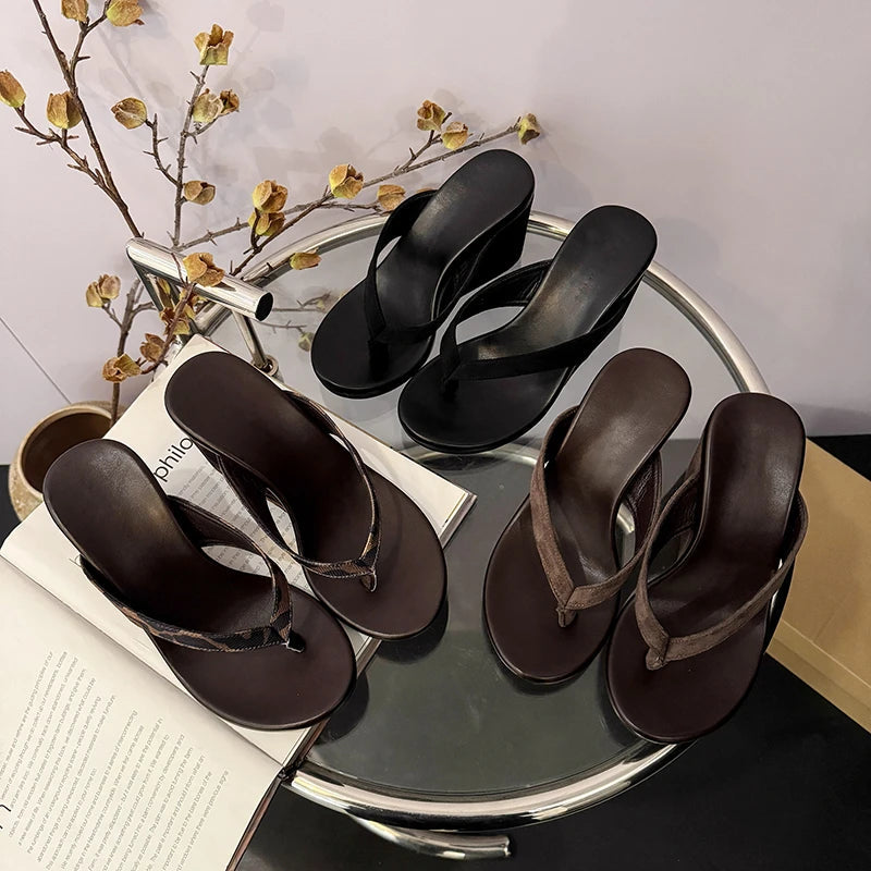 Wedges Women Slippers High Heels Clip Toe Fashion Shoes Designer Woman's Sandals Summer 2025 Flip Flops New Sandalias De Mujer Good Vibrations