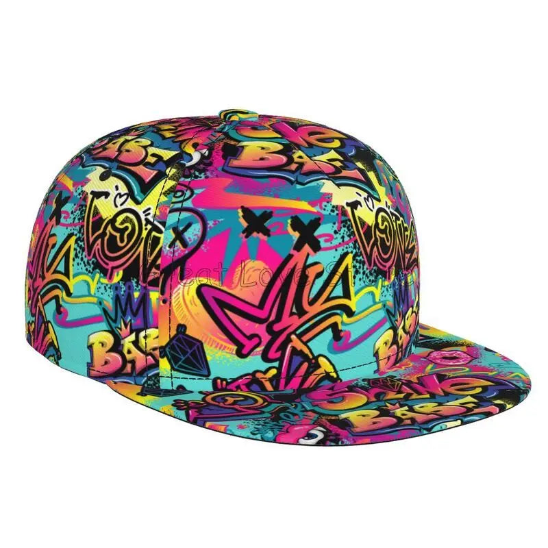Colorful Graffiti Art Print Baseball Cap Adjustable Snapback Hat for Men Women Unisex Hip Hop Caps Flat Bill Brim Hats Good Vibrations